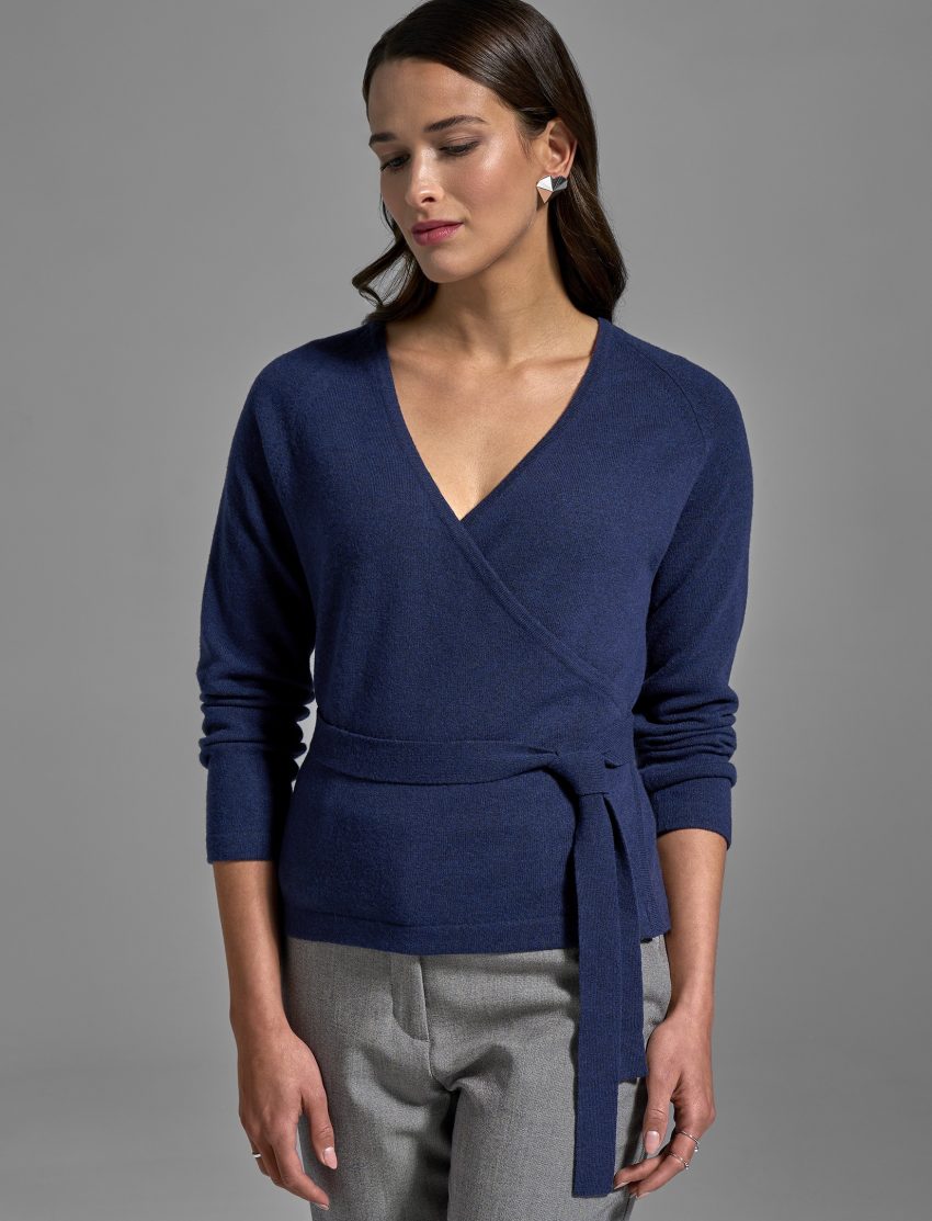 Women's extrafine merino wool wrap sweater