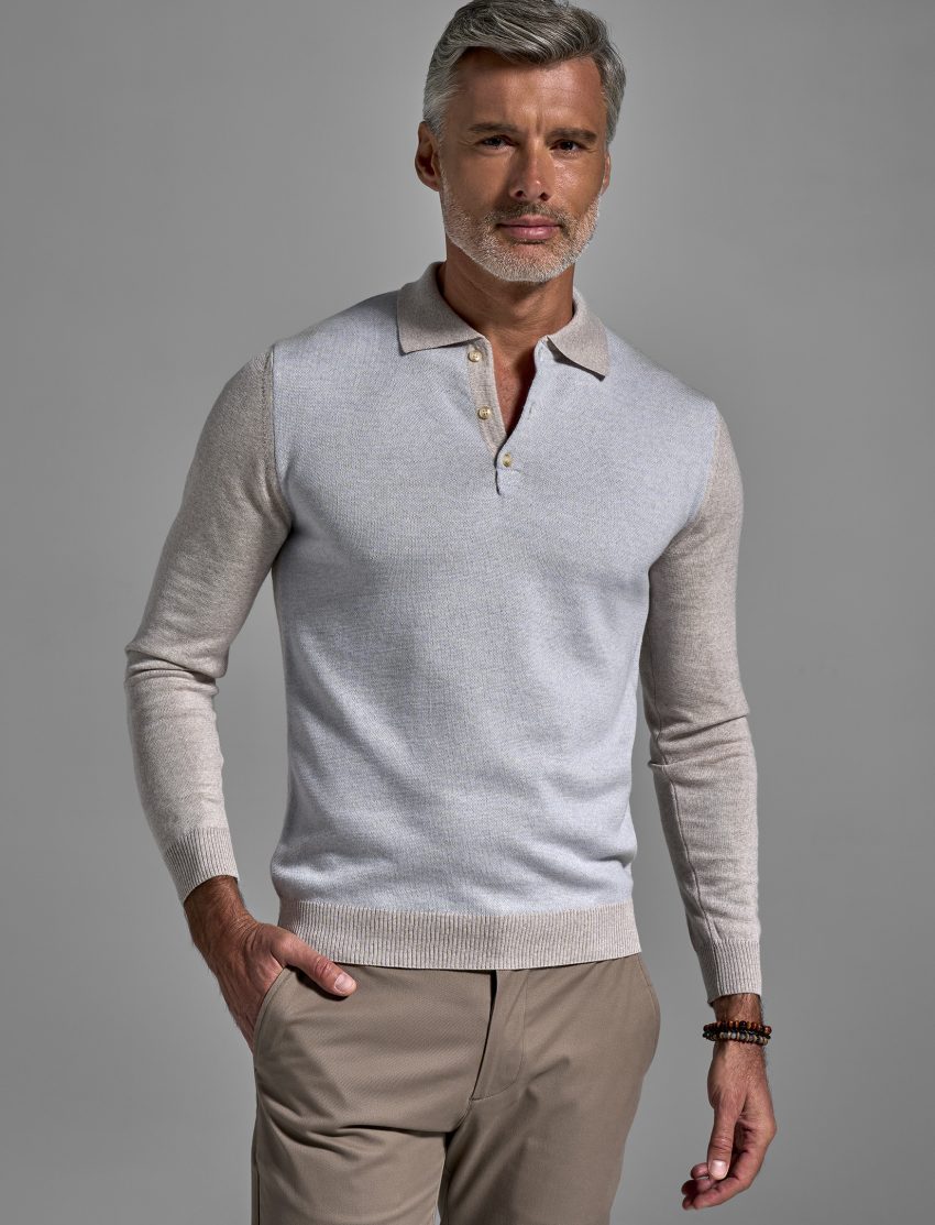 Men's merino sweater with polo collar