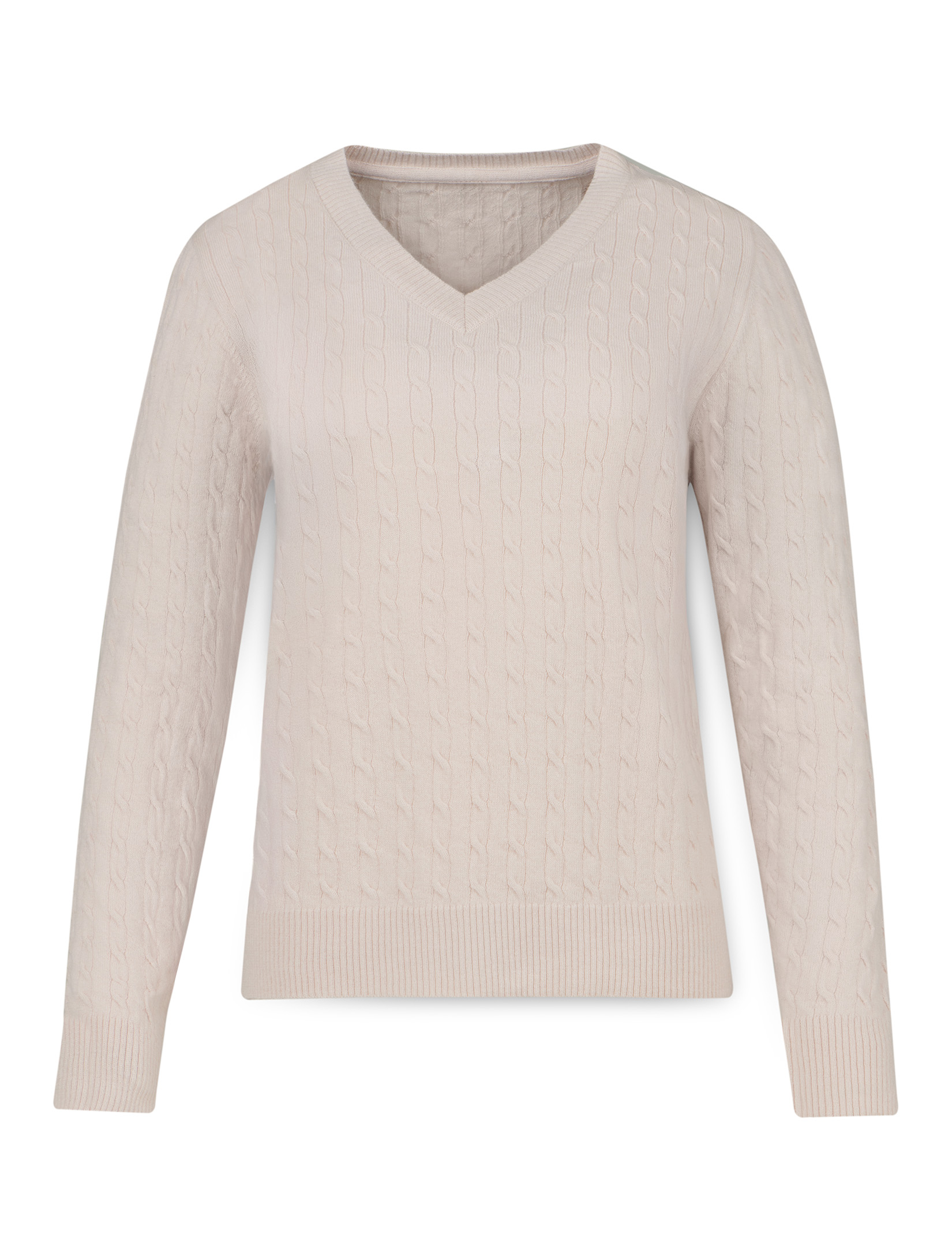 Women's cable merino V-neck sweater