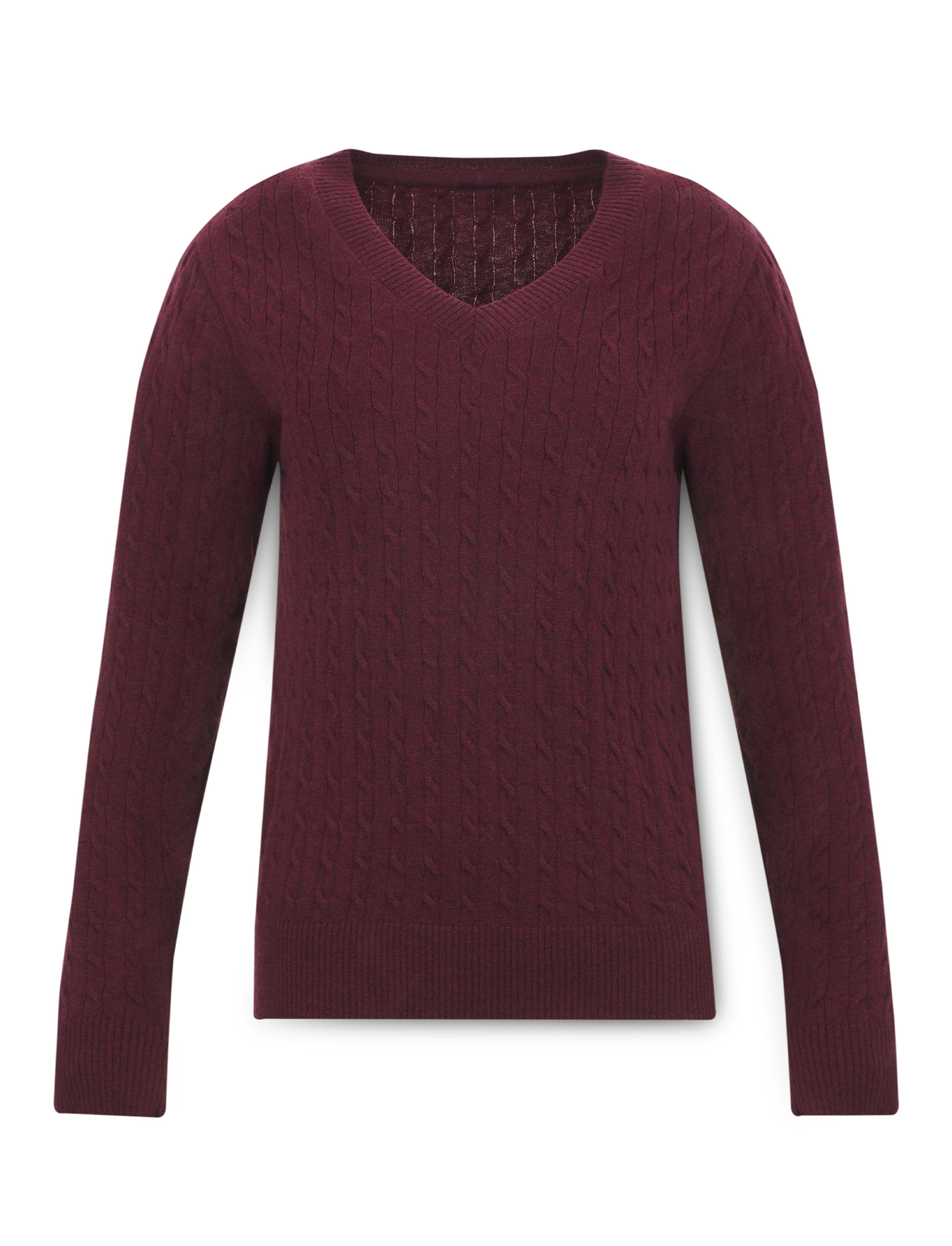 Women's cable merino V-neck sweater
