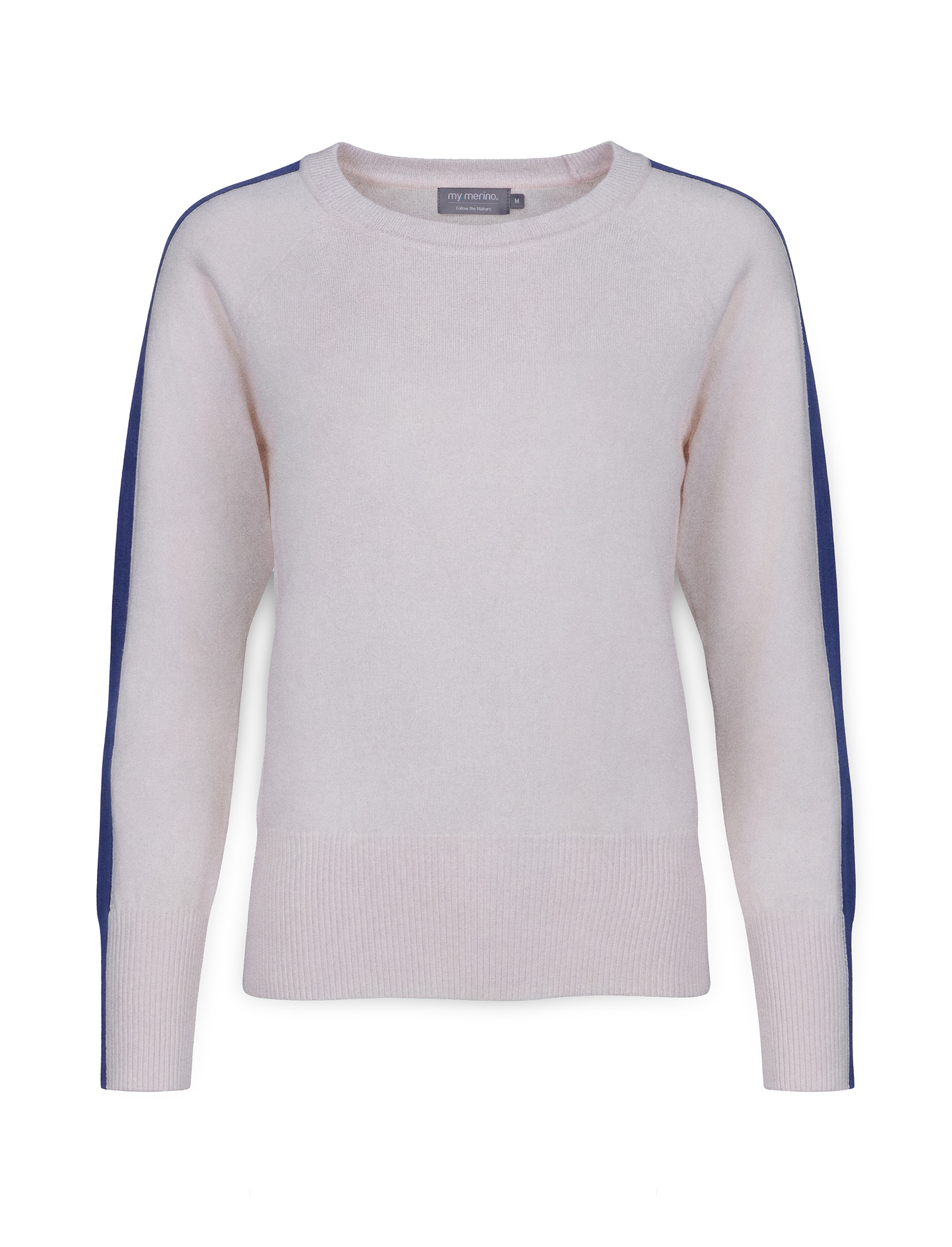 Women’s Crew Neck Sweater with Sporty Stripes – Cotton Cashmere Blend - Image 2