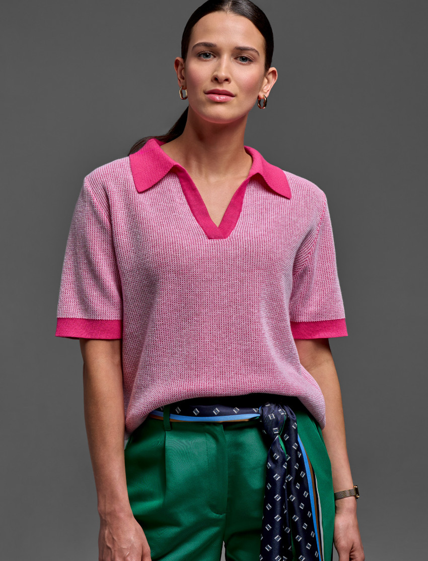 Women’s Retro-Styled Jacquard Polo, Cotton Cashmere Blend