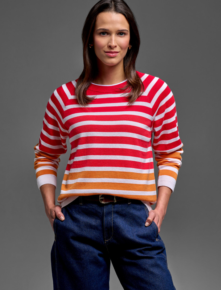 Striped Boxy Sweater – Lightweight Cotton Cashmere Blend