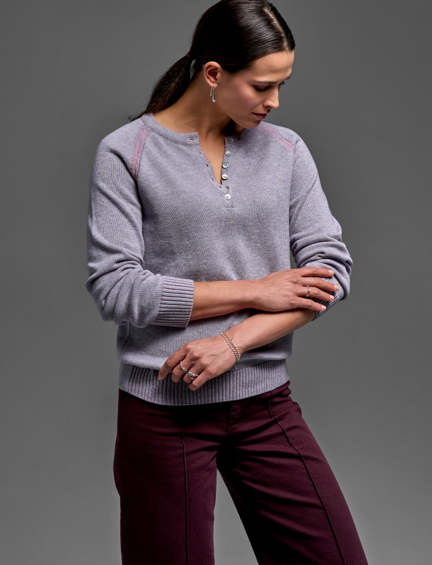 Sweter damski Henley polo z bawełny z kaszmirem