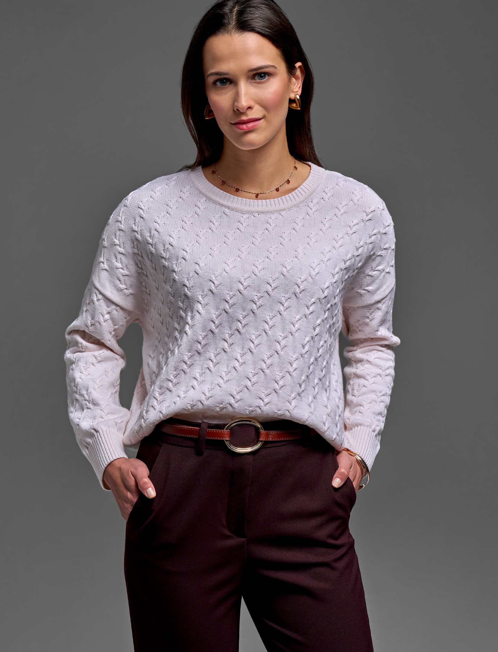 Women’s Cable Knit Sweater – Boxy Oversize Fit – Cotton Cashmere Blend