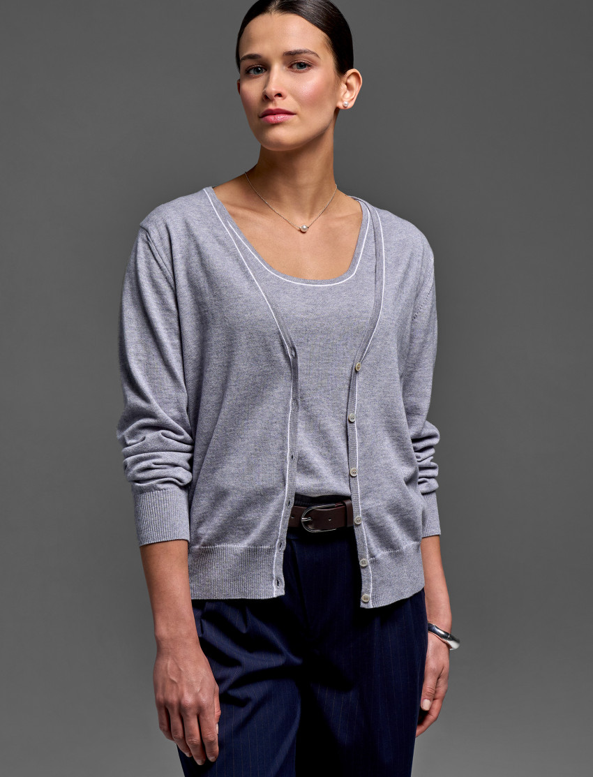 Lightweight Cardigan & Top, Cotton Cashmere Blend