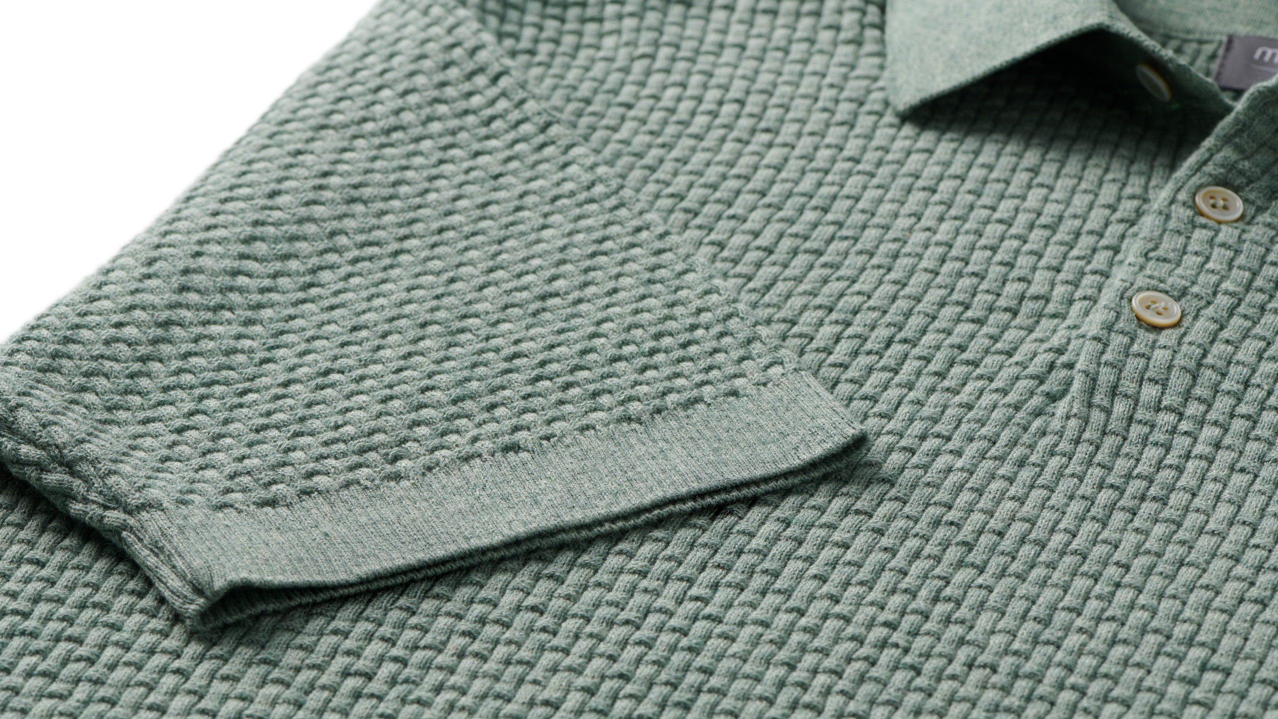 Men’s Waffle Knit Polo – Cotton Cashmere Blend - Image 4