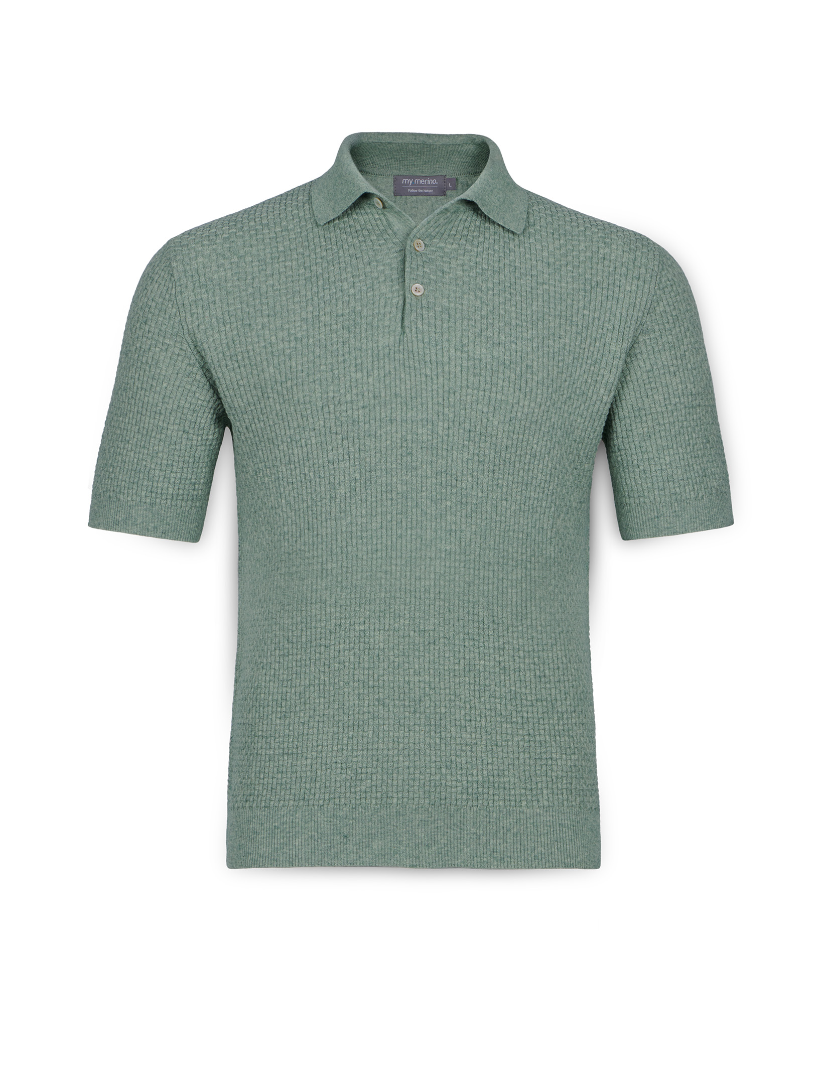 Men’s Waffle Knit Polo – Cotton Cashmere Blend - Image 2