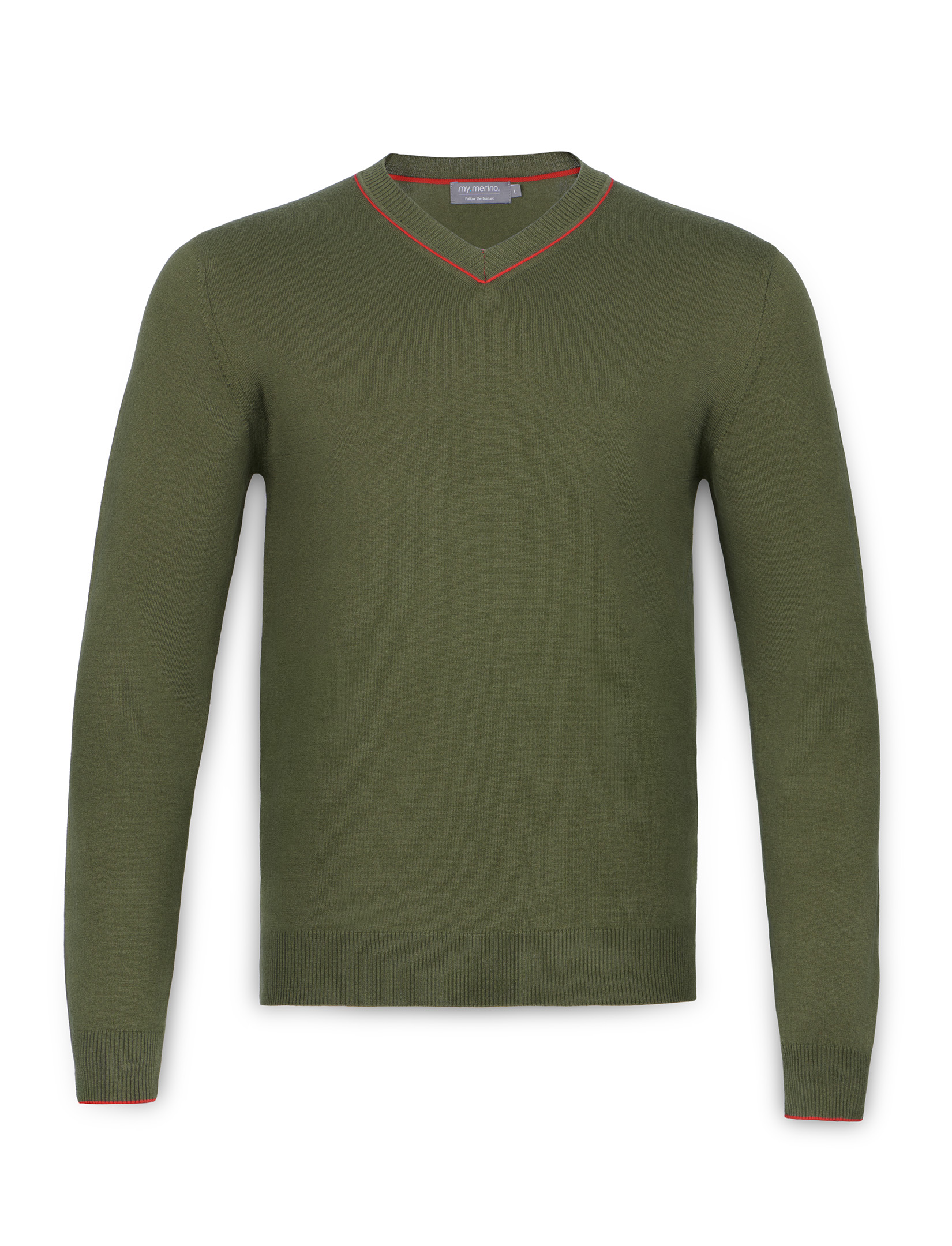 Men’s V-Neck Pullover with Contrast Trim – Cotton Cashmere Blend - Image 2
