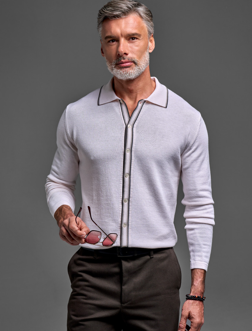 Men’s Knitted Shirt Cardigan – Cotton Cashmere Blend