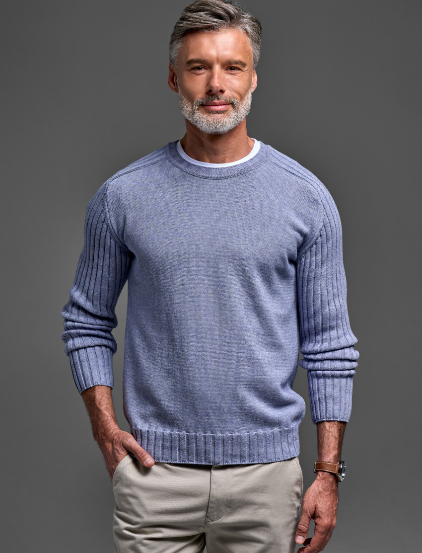 Men’s Chunky Raglan Crew Neck Sweater – Cotton Cashmere Blend
