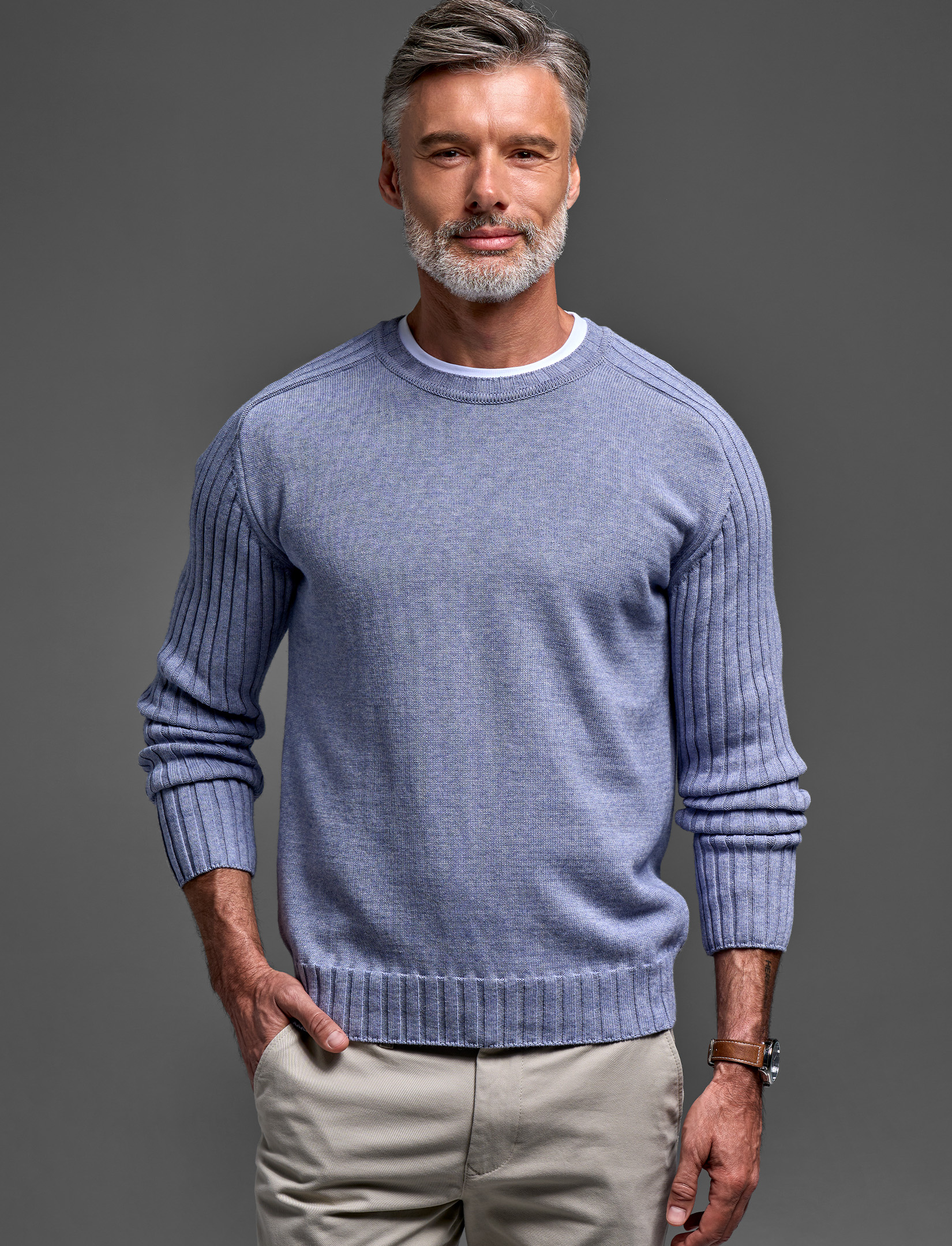 Men’s Chunky Raglan Crew Neck Sweater – Cotton Cashmere Blend