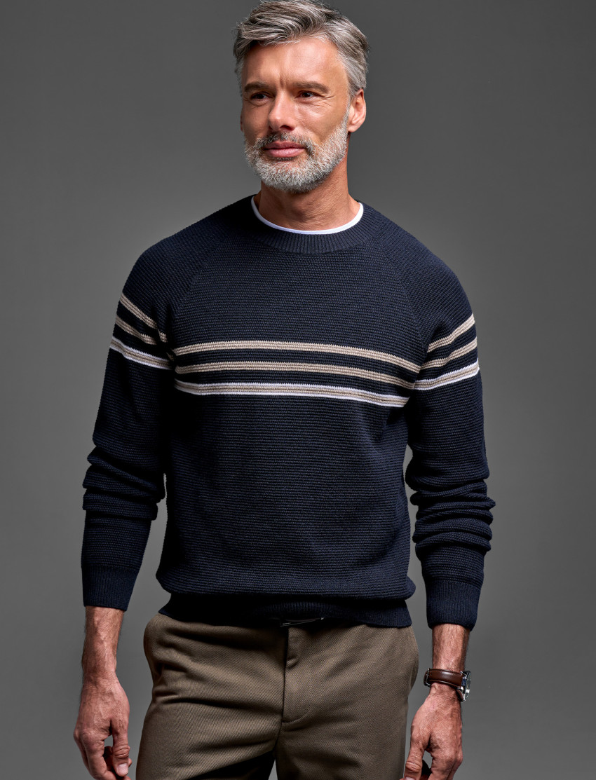 Men’s Textured Luxury Crewneck – Cotton Cashmere Blend