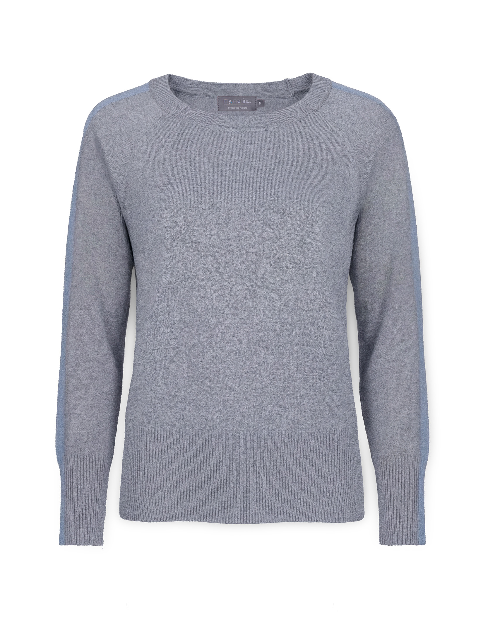 Women’s Crew Neck Sweater with Sporty Stripes – Cotton Cashmere Blend