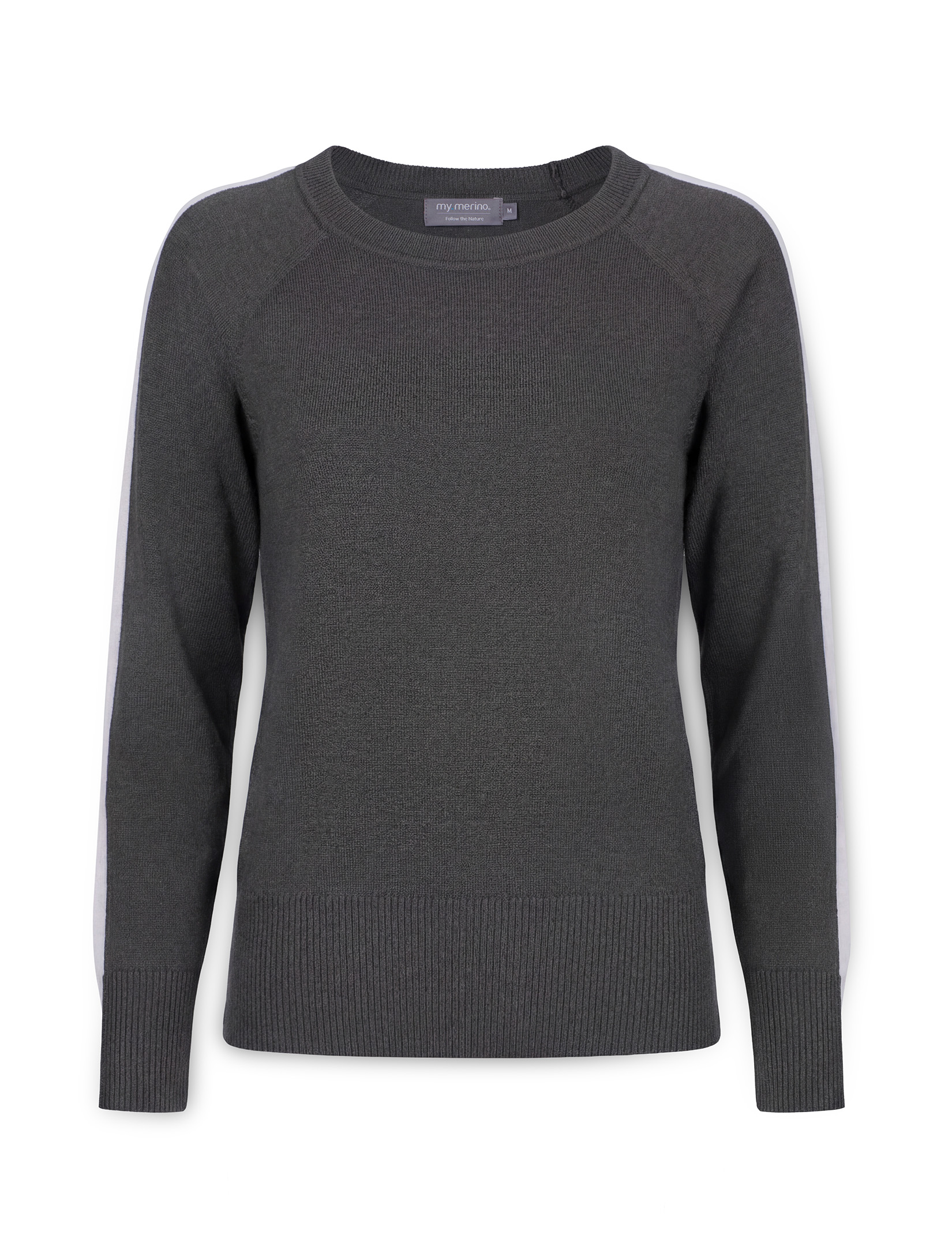 Women’s Crew Neck Sweater with Sporty Stripes – Cotton Cashmere Blend