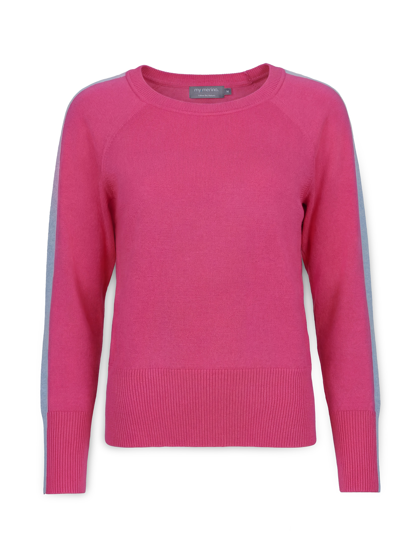 Women’s Crew Neck Sweater with Sporty Stripes – Cotton Cashmere Blend
