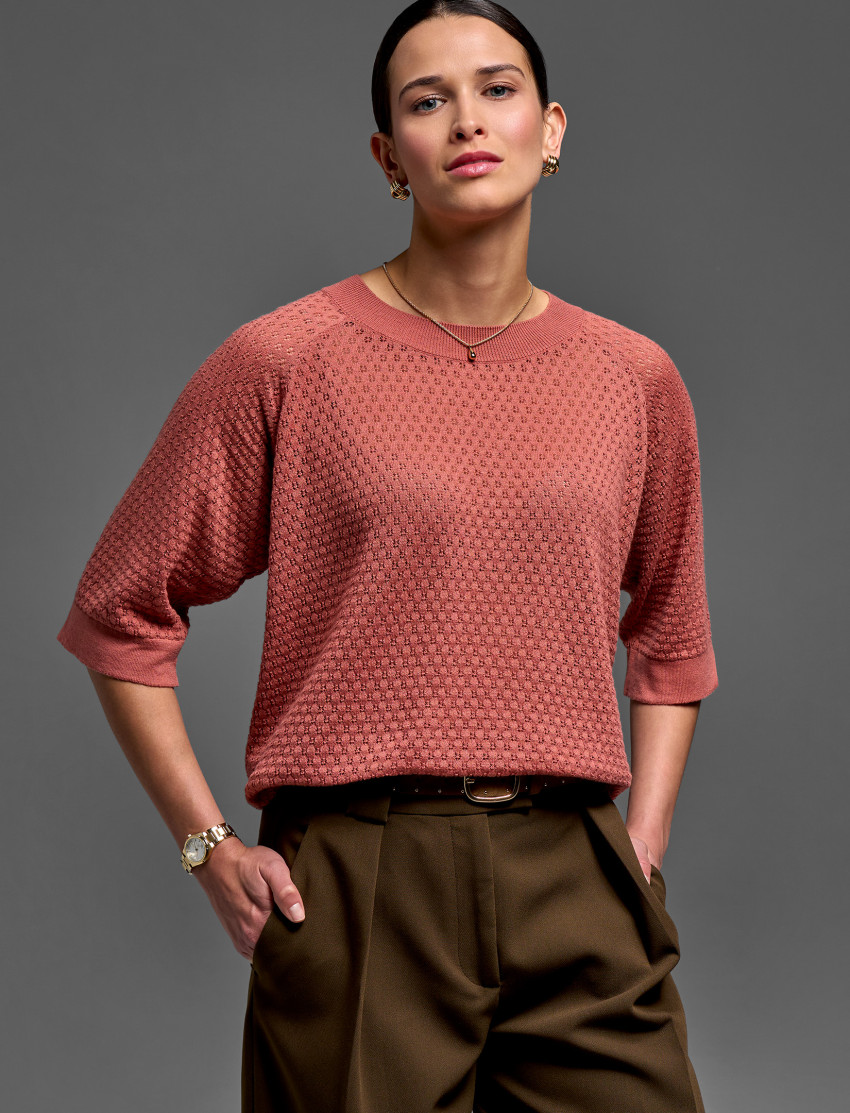 Women’s Lightweight Openwork Knit Tunic – Cotton Cashmere Blend