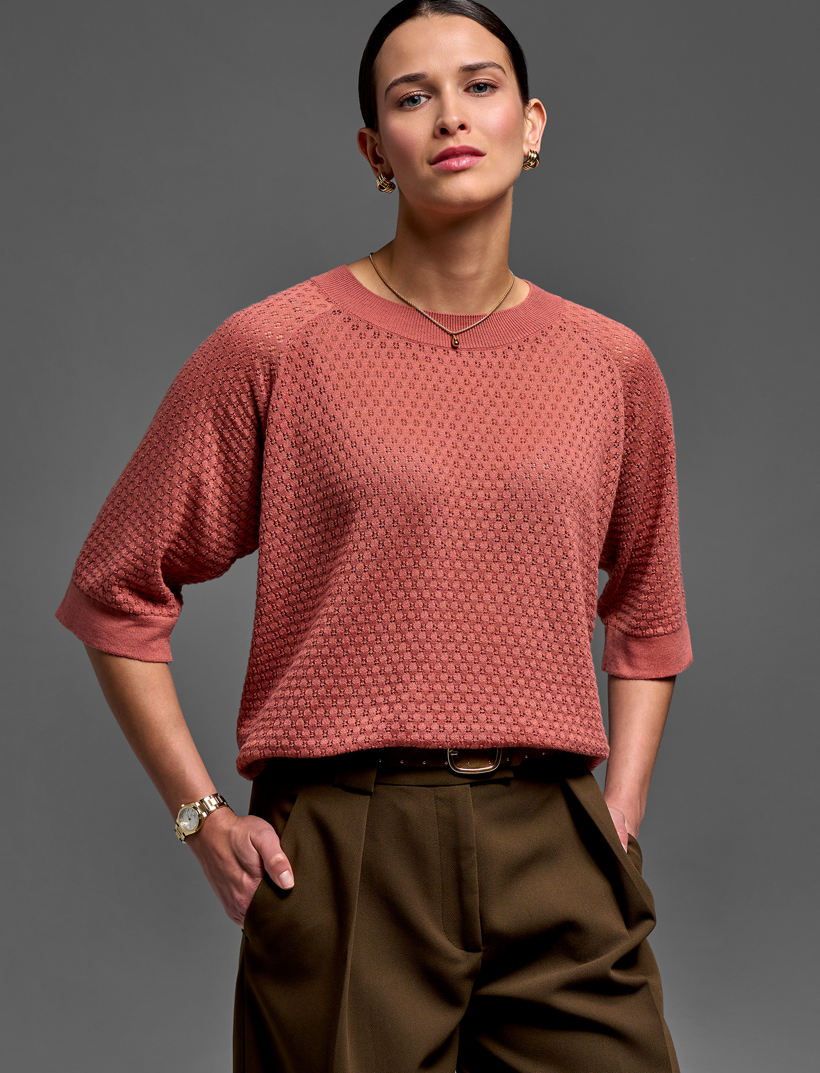 Women’s Lightweight Openwork Knit Tunic – Cotton Cashmere Blend