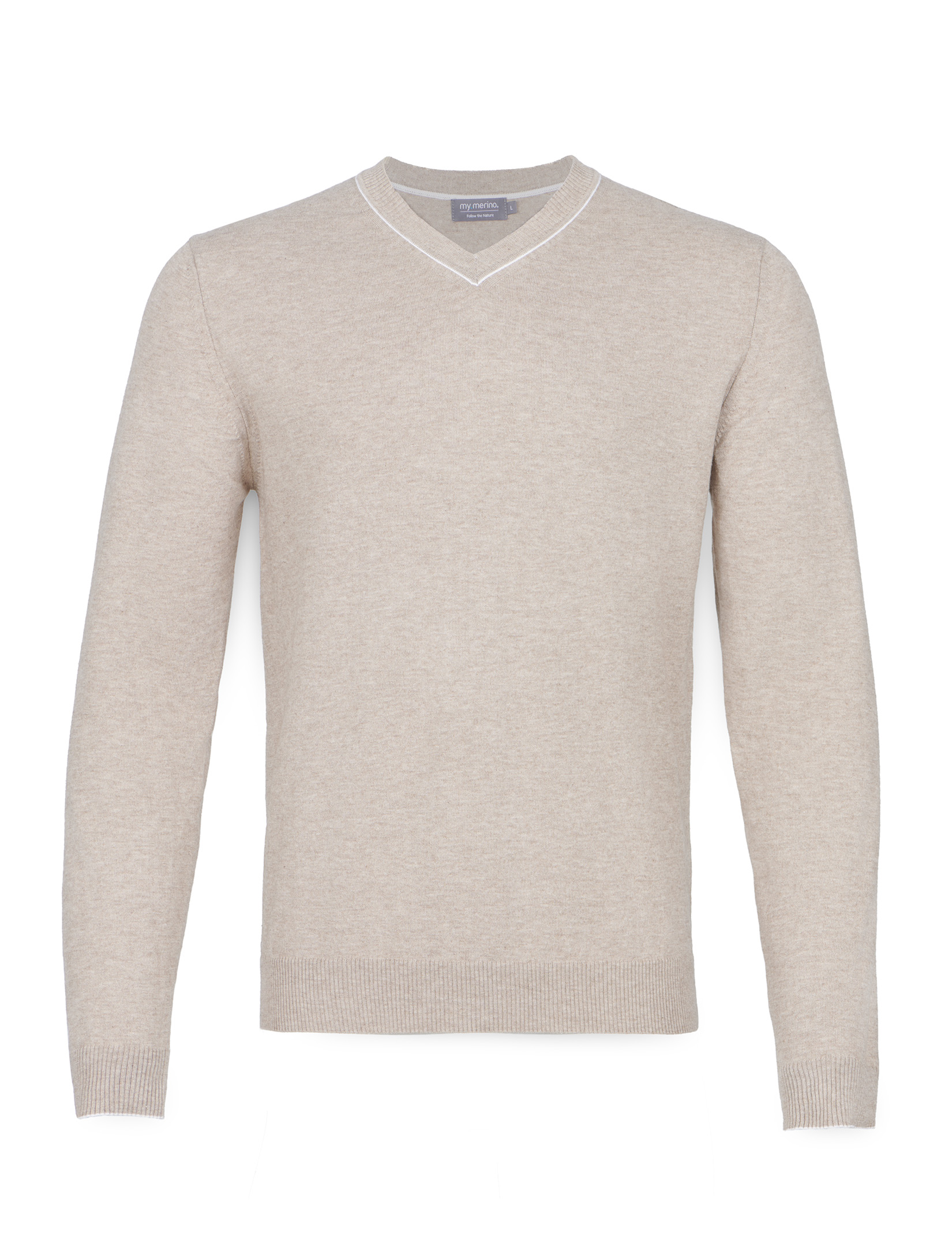 Men’s V-Neck Pullover with Contrast Trim – Cotton Cashmere Blend