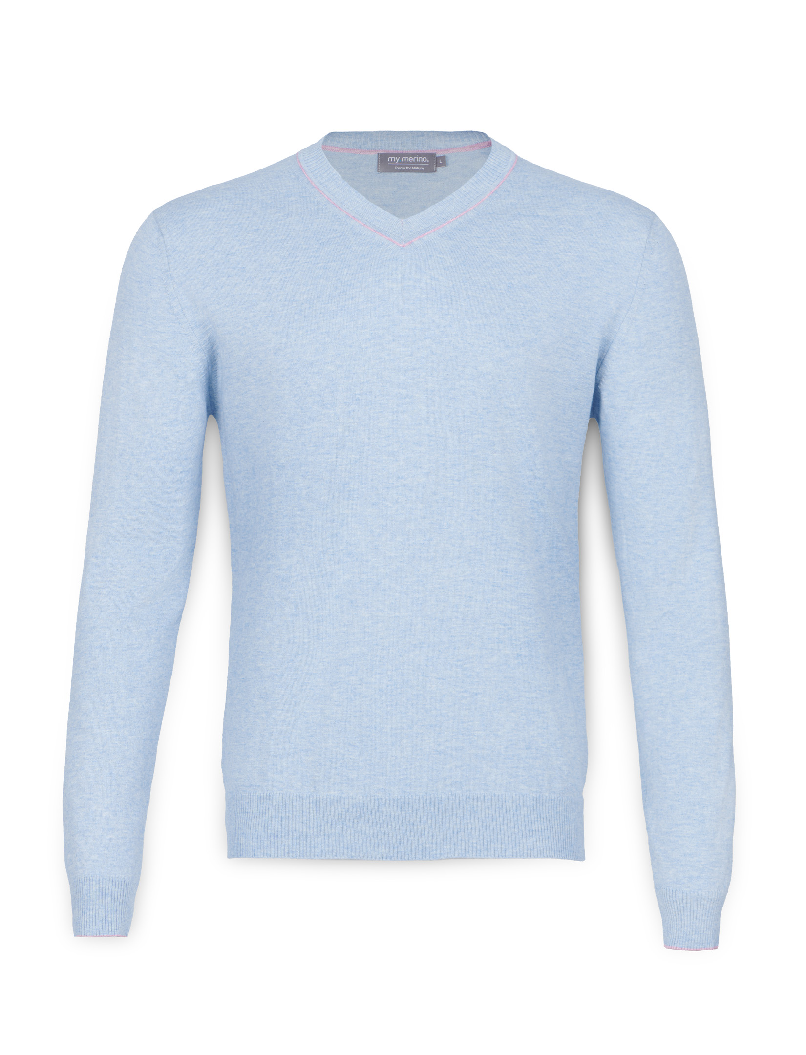 Men’s V-Neck Pullover with Contrast Trim – Cotton Cashmere Blend